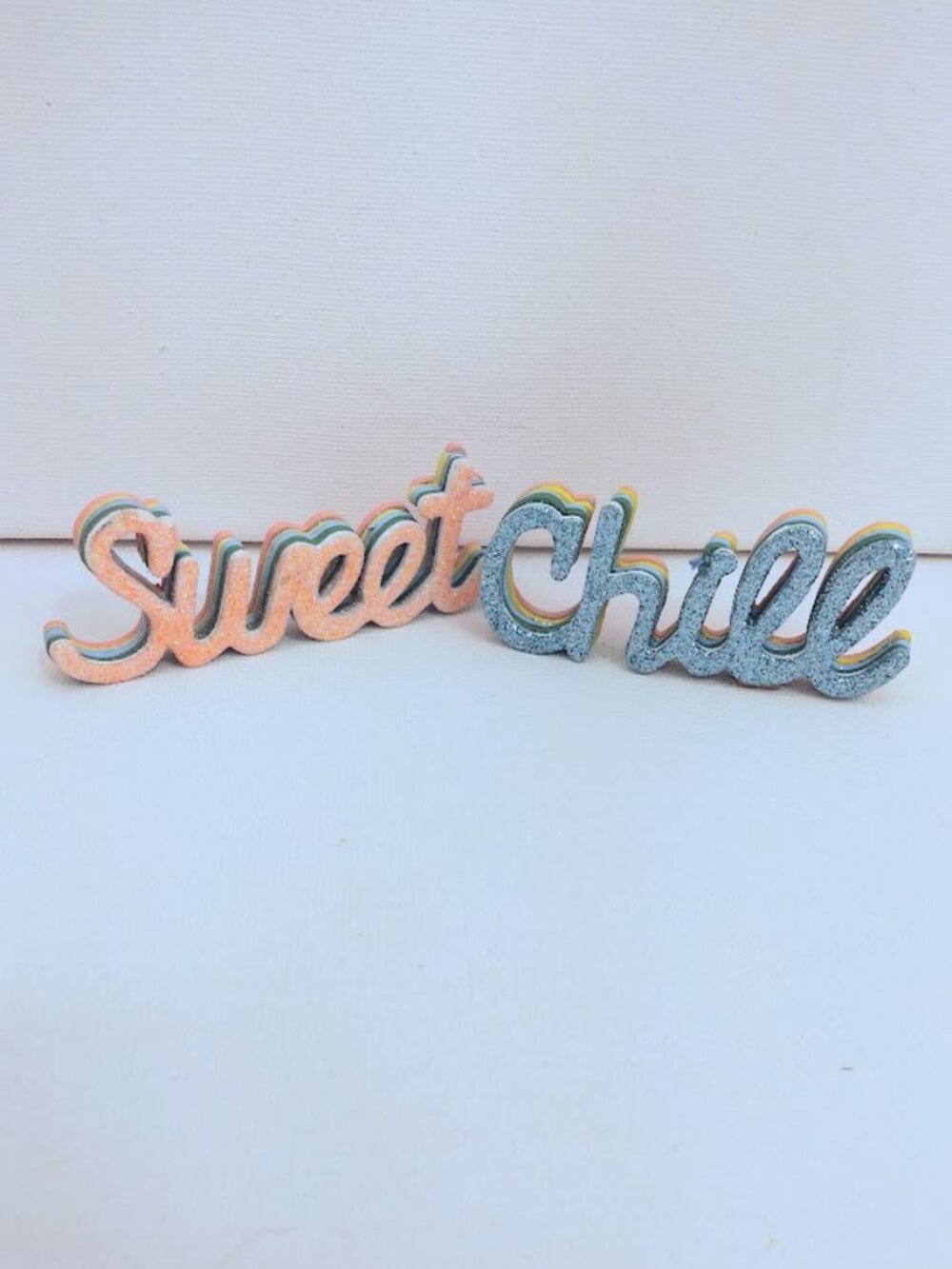 Bath and Body Works Magnetic Candle Toppers "Sweet" & "Chill" Set of 2 Glittery